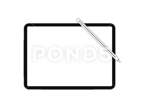Black tablet and pen with white screen on white background Stock Illustration