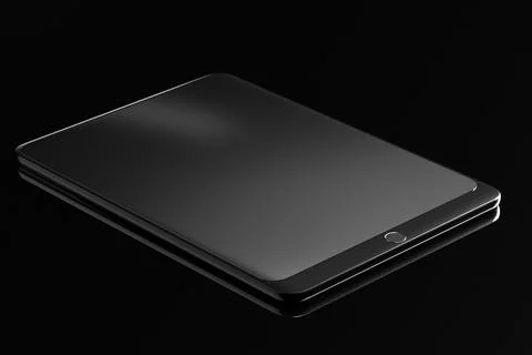 Black tablet on a black background 3d render Stock Illustration