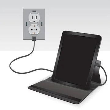 Black tablet charged usb Stock Illustration