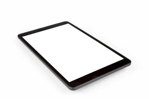 Black tablet computer with blank white screen, isolated on white background Stock Photos