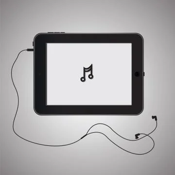 Black tablet with headphones Stock Illustration