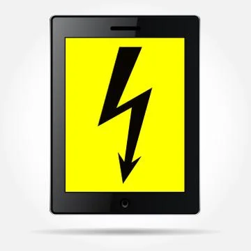Black tablet with the image of black lightning on a yellow background of the Stock Illustration