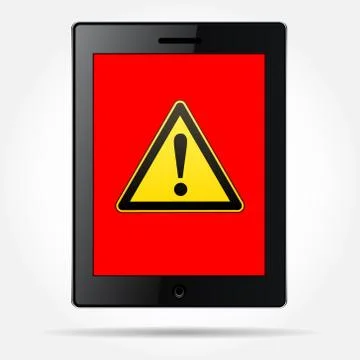 Black tablet with image of sign of danger. Caution - danger Maintenance and Stock Illustration