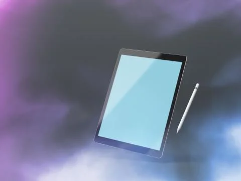 Black tablet mockup on a colour background with stylus Stock Illustration