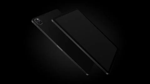 Black Tablet Mockup. Front and Back View. Dark Version Stock Illustration