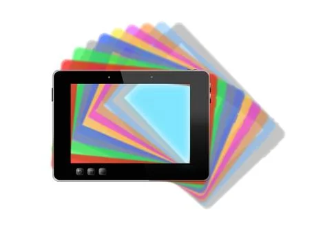 Black tablet with motley multicolored shadows 스톡 일러스트