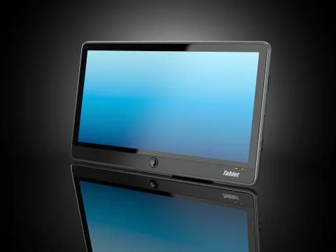 Black tablet pc on black background. 3d Stock Illustration