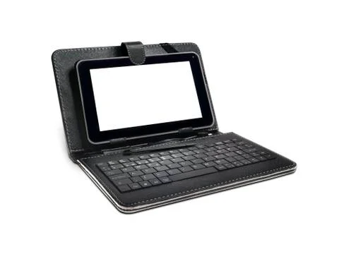 Black tablet pc case, keyboard and stylus Stock Photos