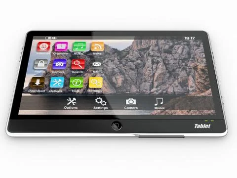 Black tablet pc on white background. 3d Illustration