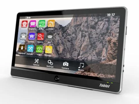 Black tablet pc on white background. 3d Ilustración de archivo