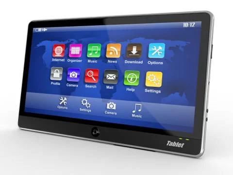 Black tablet pc on white background. 3d Stock Illustration