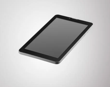 Black a tablet with reflection on a dark background closeup Stock Photos