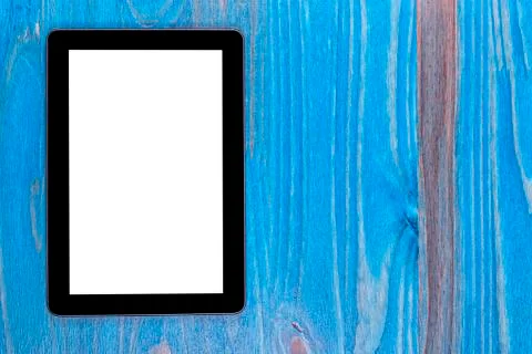 A black tablet template with a blank screen on wood Stock Photos