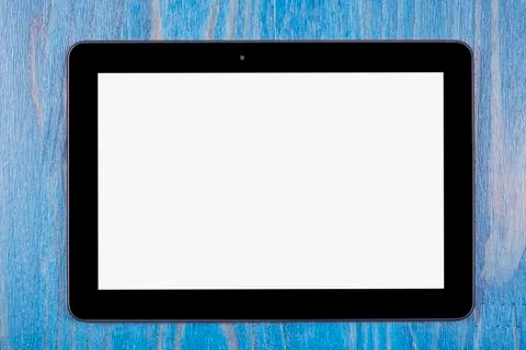 A black tablet template with a blank screen on wood Stock Photos