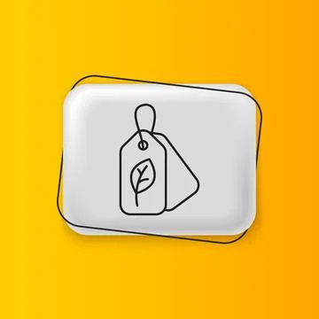 Black Tag with leaf symbol icon isolated on yellow background. Banner, labe.. Stock Illustration