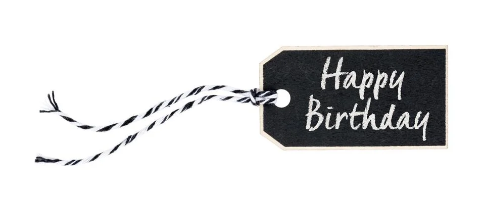 Black tag on a white background with the text Happy Birthday Stock Photos