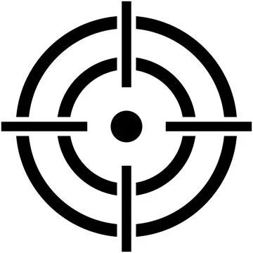 Black target, concentric circles, intersecting lines, converging at the center. Stock Illustration