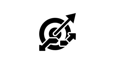 Black target icon with arrows showing growth and success Stock Illustration
