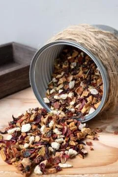 Black tea flavored lychee, raspberry and rose Stock Photos