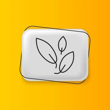 Black Tea leaf icon isolated on yellow background. Tea leaves. Silver recta.. Stock Illustration