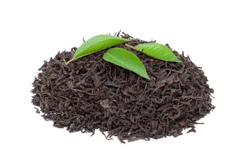 Black tea with leafs Stock Photos