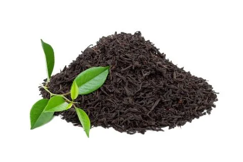 Black tea with leafs Stock Photos