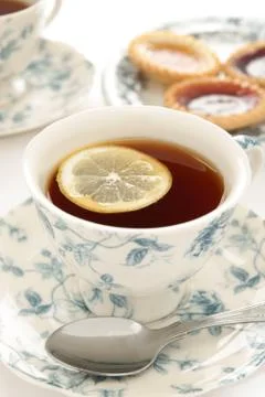 Black tea with lemon Foto stock