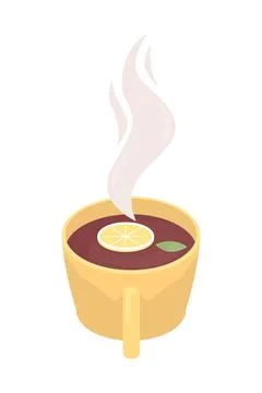 Black tea with lemon semi flat color vector object Stock Illustration