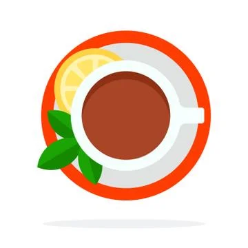 Black Tea with mint and lemon top view vector flat material design isolated Stock Illustration