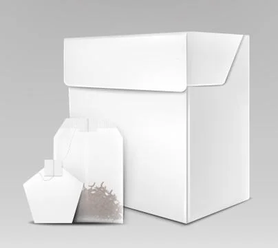 Black tea packaging 3d realistic vector mock-up Stock-Illustration