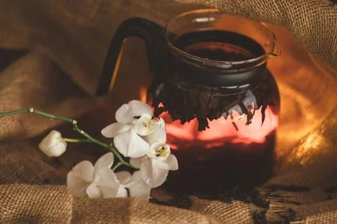 Black tea sackcloth background Stock Photos