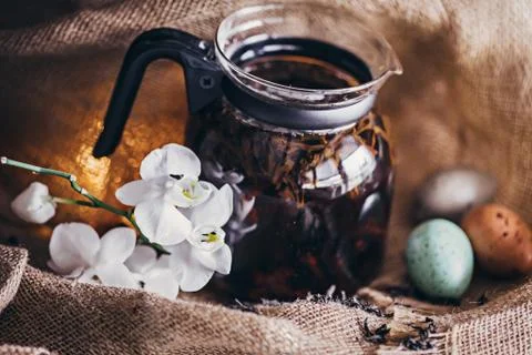 Black tea sackcloth background Stock Photos