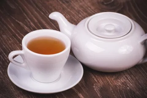 Black tea set with cup 스톡 사진