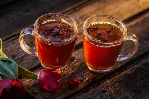 Black tea wood background Foto stock