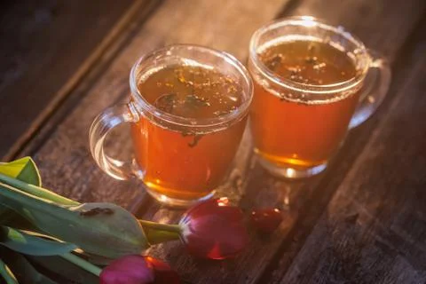 Black tea wood background Foto stock