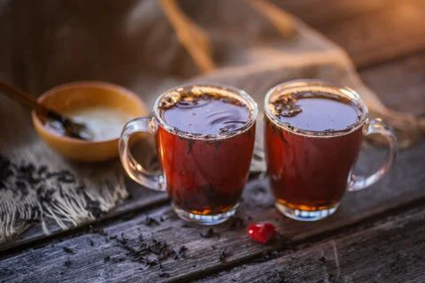 Black tea wood background Foto stock