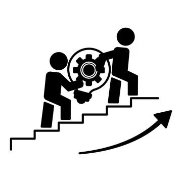 Black Teamwork Icon. Vector Illustration of People Carrying a Light Bulb Up.. Stock Illustration