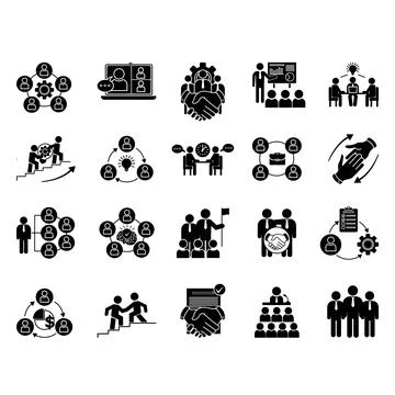 Black Teamwork Icons. Vector Icons Collaboration, Webinar, Colleague, Team,.. Stock Illustration