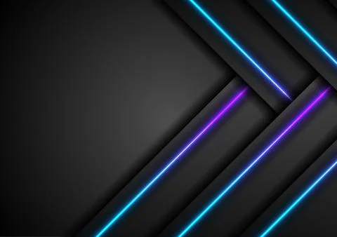 Black tech abstract background with blue and purple neon laser lines Illustrazione stock
