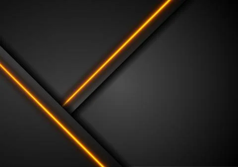 Black tech concept background with orange glowing neon lines Stock Illustration