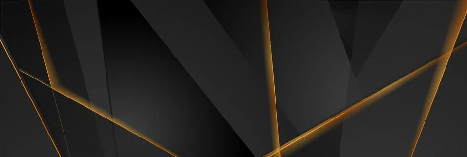 Black tech geometric polygonal background with golden shiny lines Stock Illustration