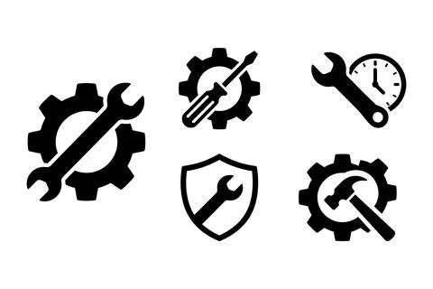 Black tech maintenance and security icons set Vector Ilustración de archivo