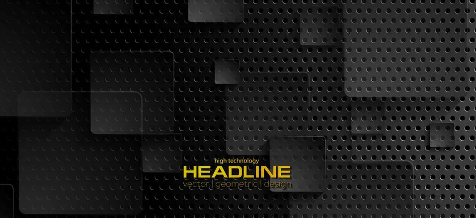 Black tech perforated abstract background with squares Stockillustratie