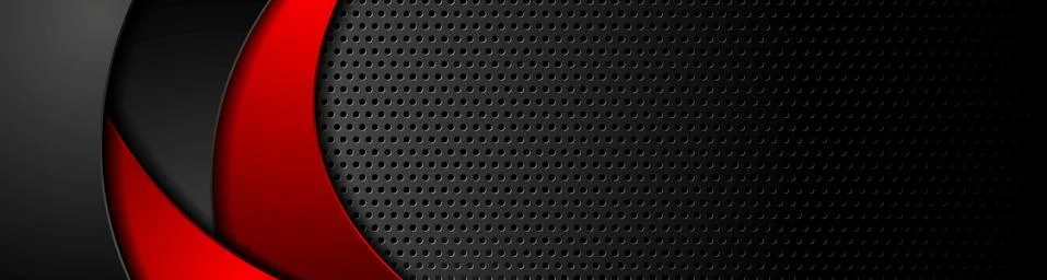 Black tech perforated banner with red waves Illustrazione stock