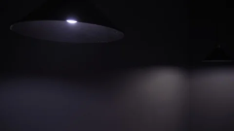Black techno style hanging lamp. Stylish interior. Stock Footage 119940296