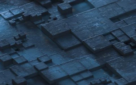 Black technological cubes, 3d rendering. Stock Illustration