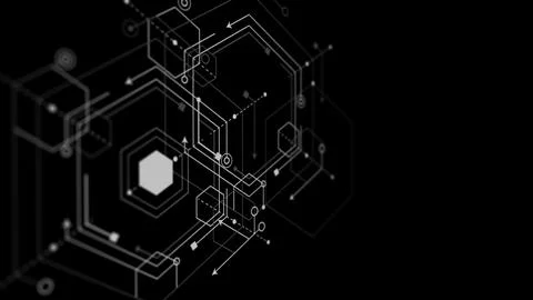 Black technology background. Technical drawing . Geometric lines Stock Illustration