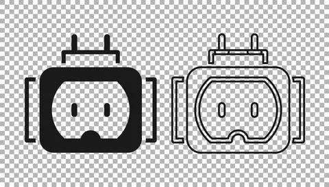 Black Tee plug electric with clipping path icon isolated on transparent Stock Illustration
