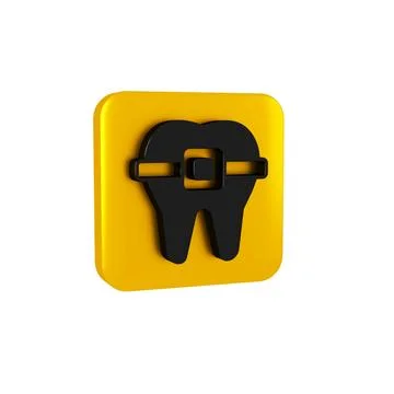 Black Teeth with braces icon isolated on transparent background. Alignment .. Stock Illustration