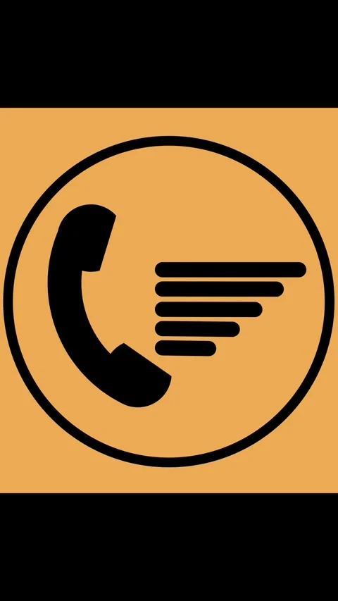 Black telephone receiver icon with horizontal lines on orange background. C.. Stock Footage 345963590